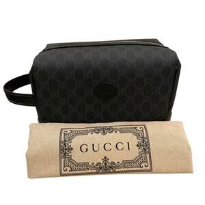 GUCCI GG Mens Toiletry Case With Interlocking G Supreme Bag 739453 Grey Black